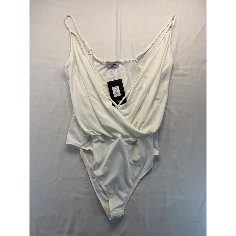Fashion Nova Women White Speechless Surplice Tank Bodysuit Size 1X NWT T4390